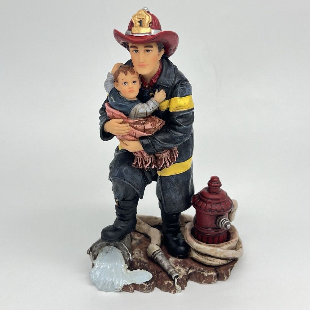 VTG Red Hats of Courage HERO Firefighter Figurine Fireman w/ Child 1999 Vanmark